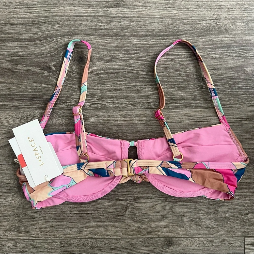 L*SPACE Rose Underwire Bikini Top Small Floral Pink Balconette Swimwear Revolve